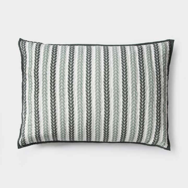 Lehar Leafy Striped Cotton Pillow Sham Set