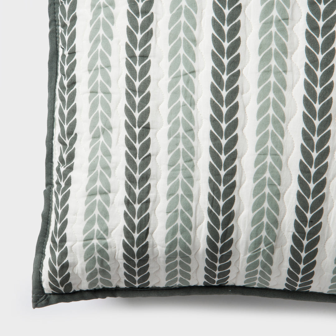 Lehar Leafy Striped Cotton Pillow Sham Set