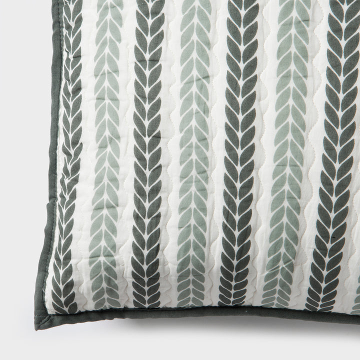 Lehar Leafy Striped Cotton Pillow Sham Set