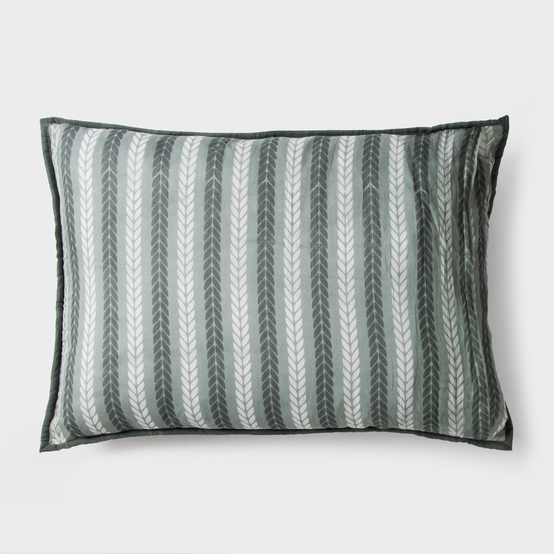 Lehar Leafy Striped Cotton Pillow Sham Set