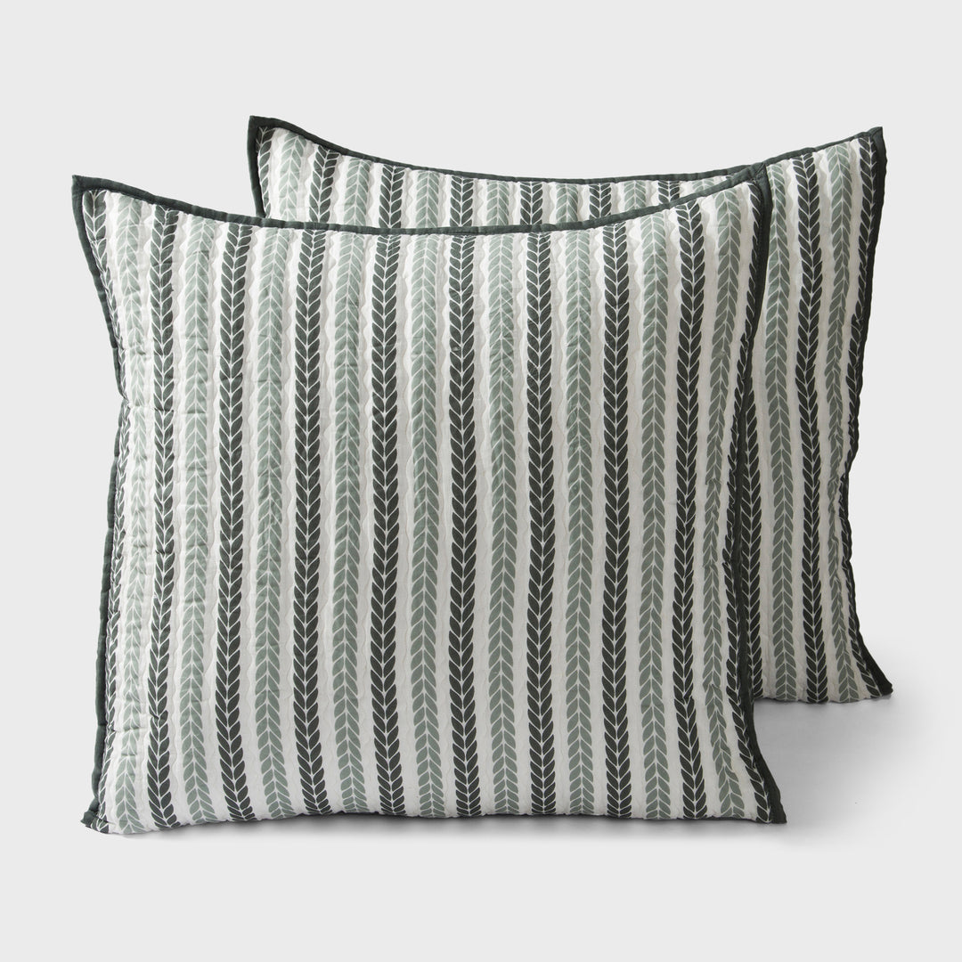 Lehar Leafy Striped Cotton Pillow Sham Set