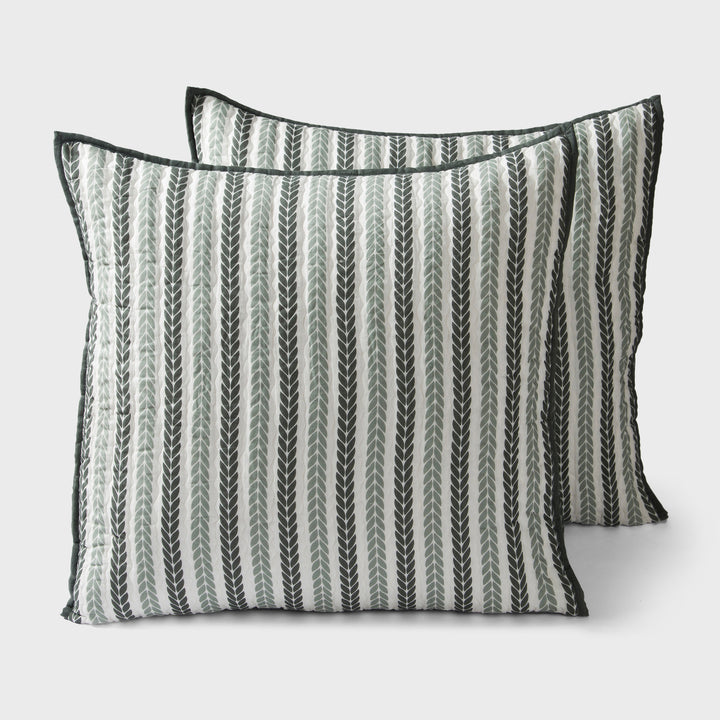 Lehar Leafy Striped Cotton Pillow Sham Set