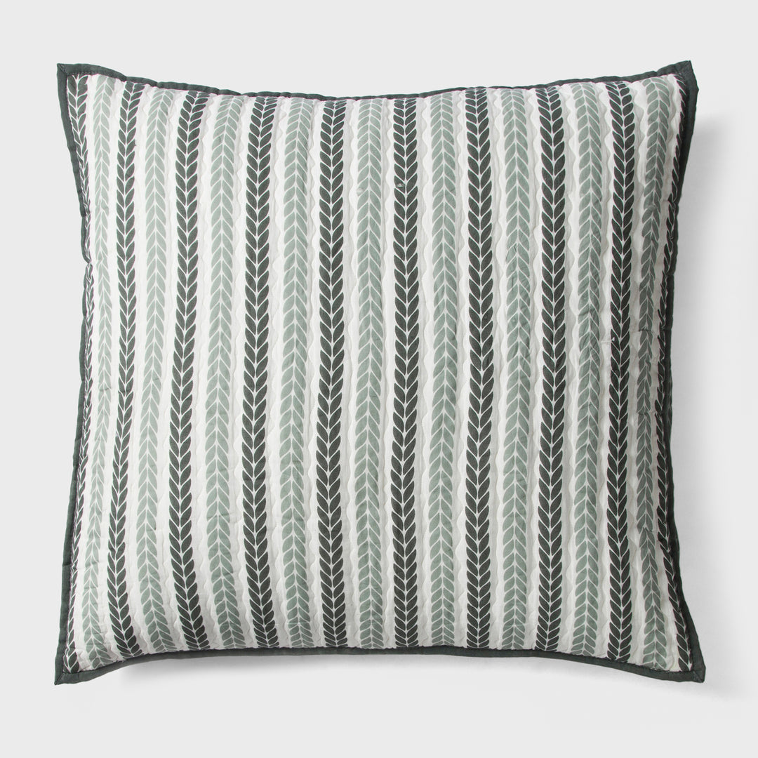 Lehar Leafy Striped Cotton Pillow Sham Set