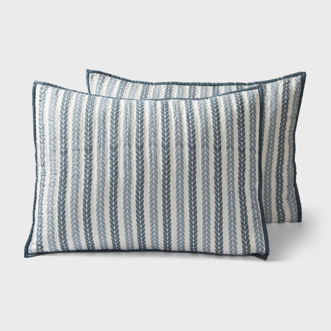 Lehar Leafy Striped Cotton Pillow Sham Set