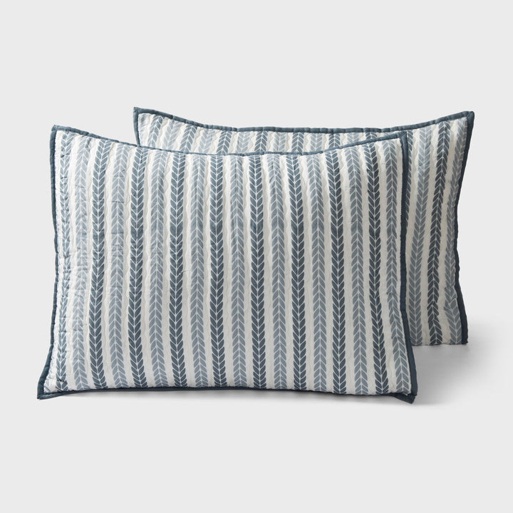 Lehar Leafy Striped Cotton Pillow Sham Set