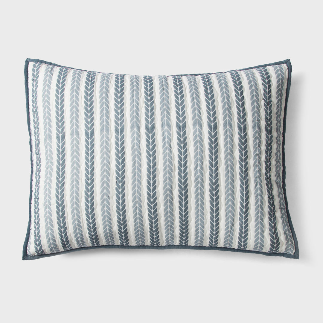Lehar Leafy Striped Cotton Pillow Sham Set