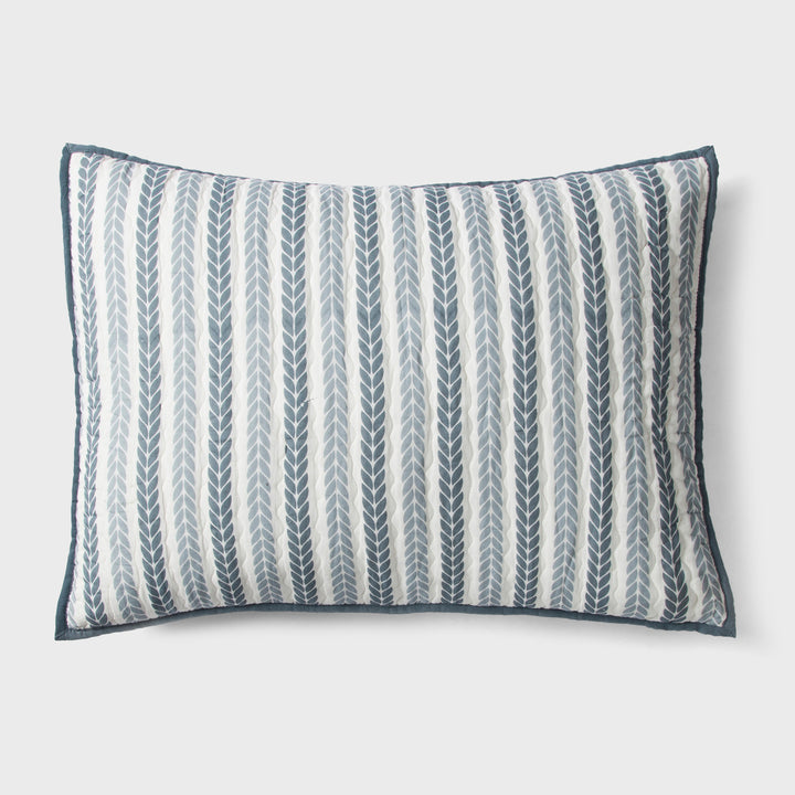 Lehar Leafy Striped Cotton Pillow Sham Set