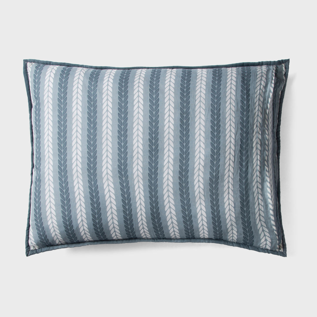 Lehar Leafy Striped Cotton Pillow Sham Set