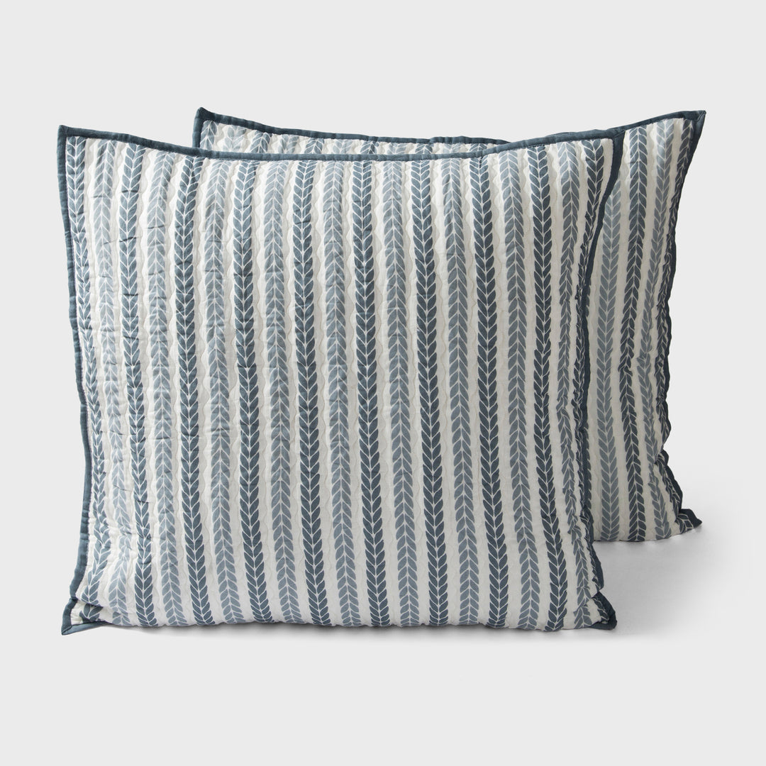 Lehar Leafy Striped Cotton Pillow Sham Set