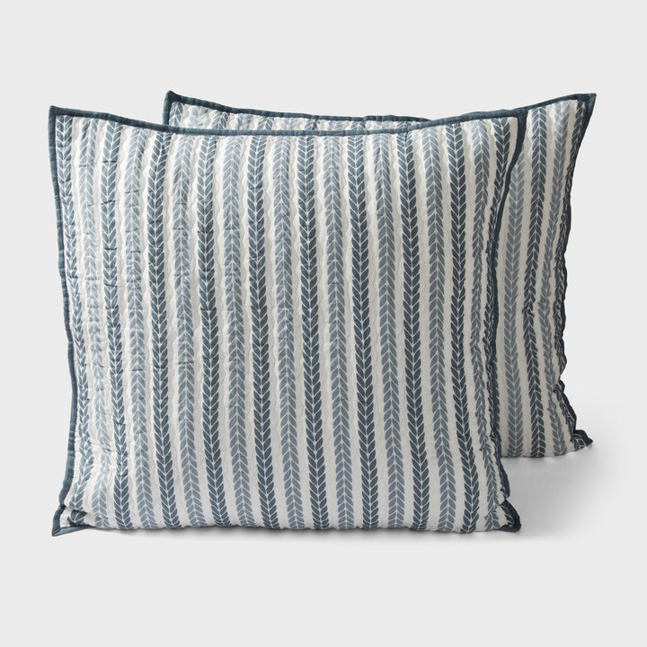 Lehar Leafy Striped Cotton Pillow Sham Set