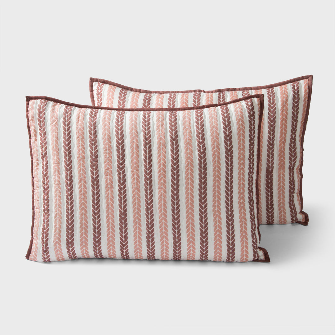 Lehar Leafy Striped Cotton Pillow Sham Set
