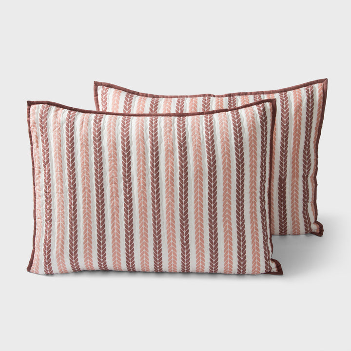 Lehar Leafy Striped Cotton Pillow Sham Set
