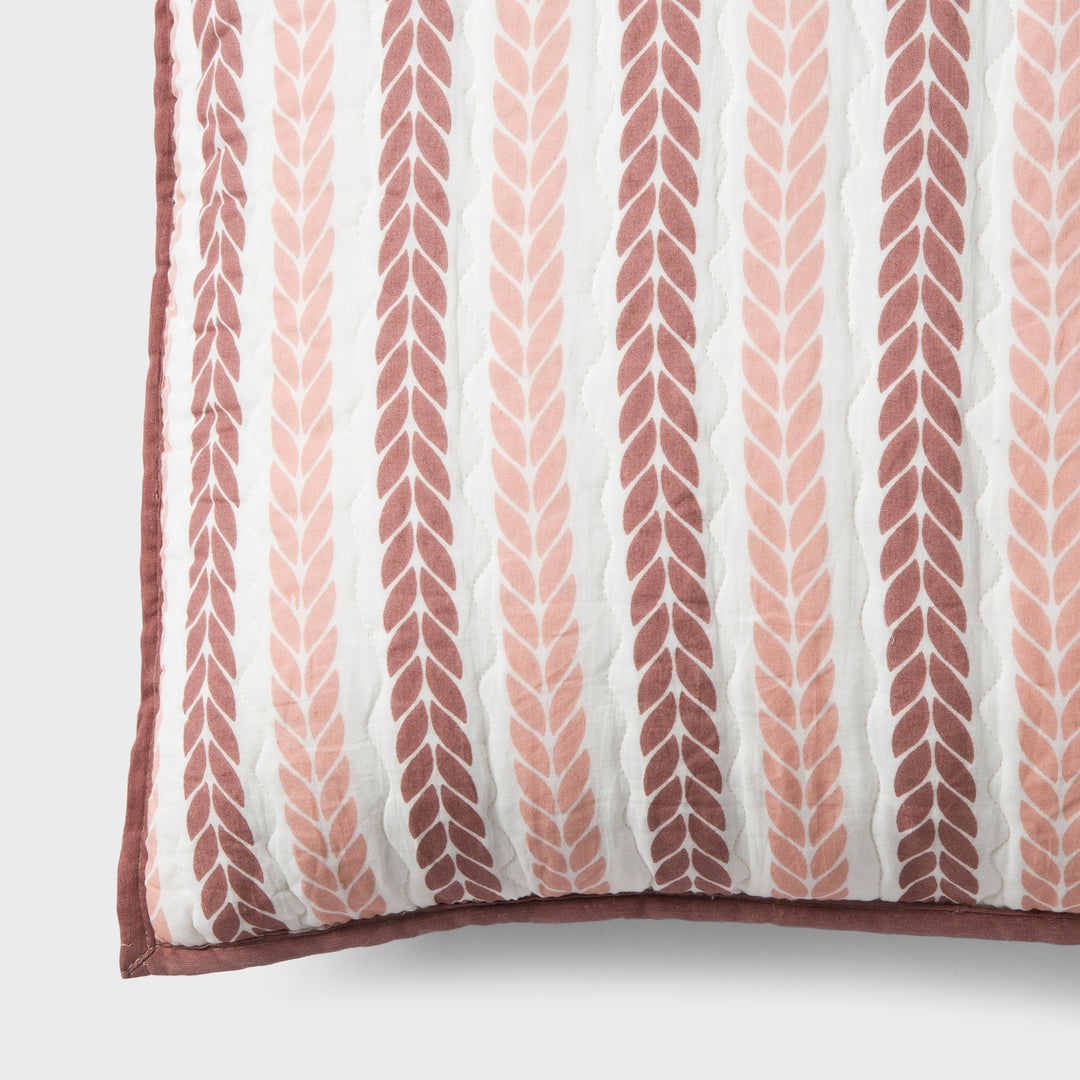 Lehar Leafy Striped Cotton Pillow Sham Set