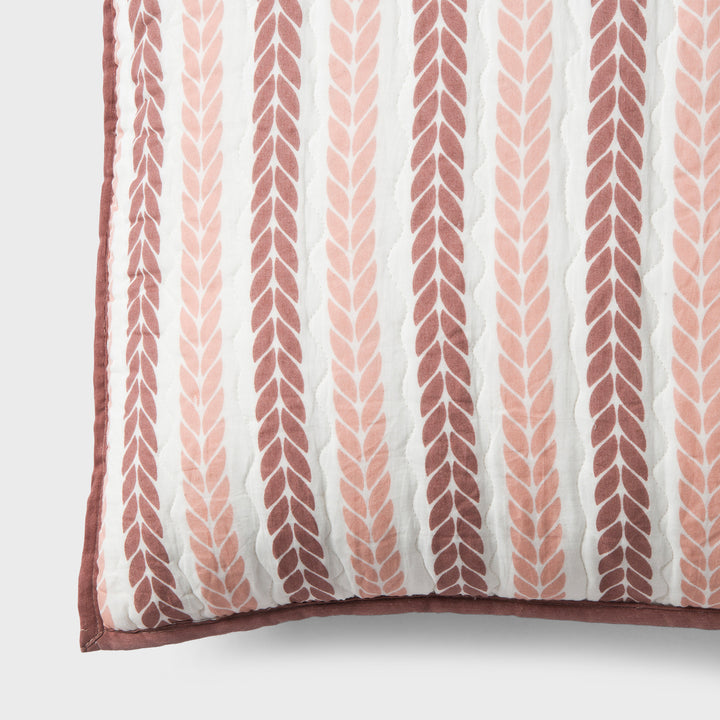 Lehar Leafy Striped Cotton Pillow Sham Set
