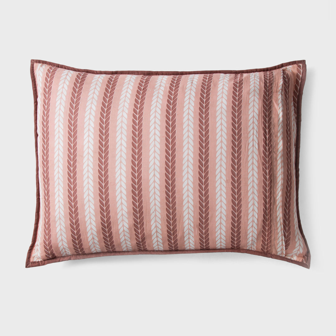 Lehar Leafy Striped Cotton Pillow Sham Set