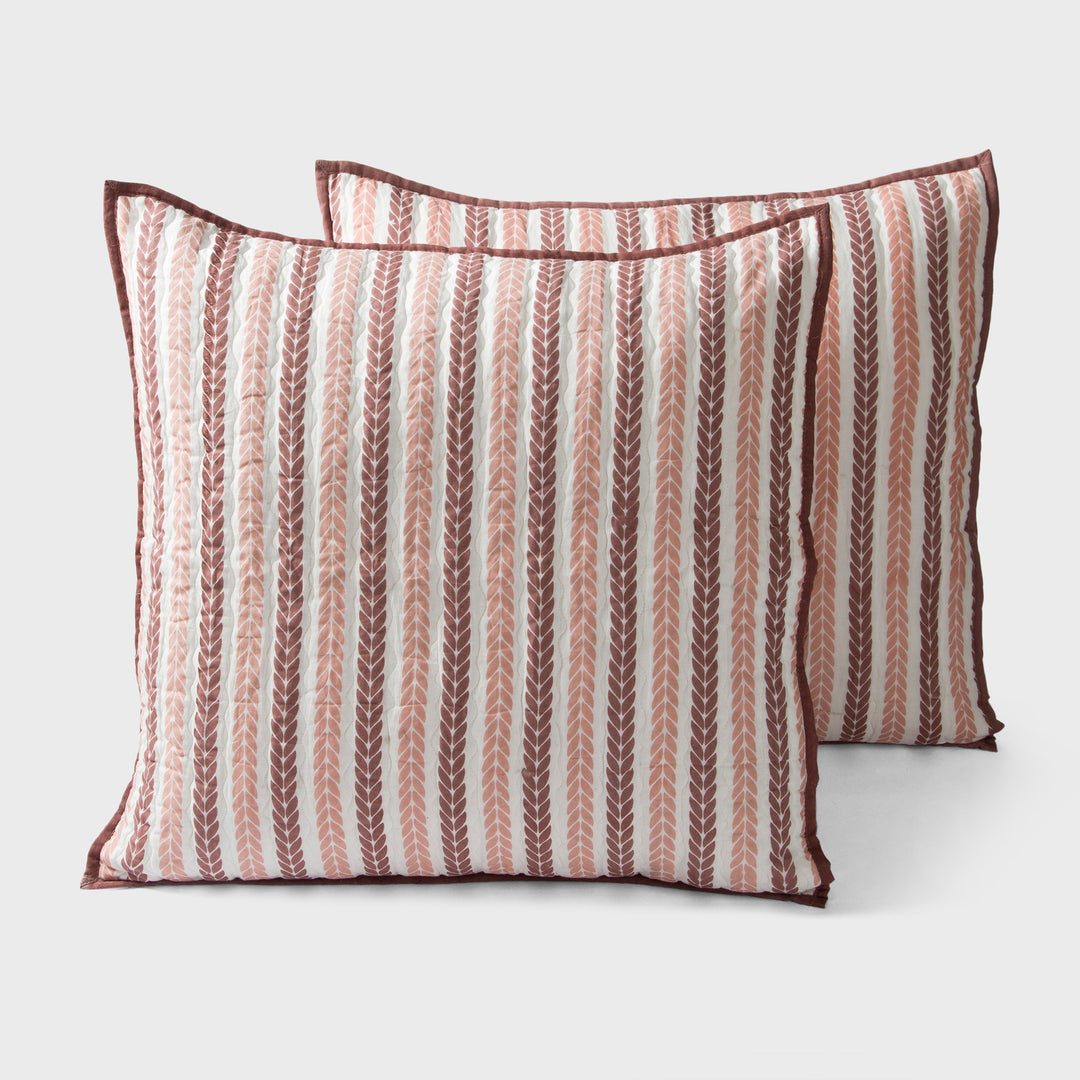 Lehar Leafy Striped Cotton Pillow Sham Set