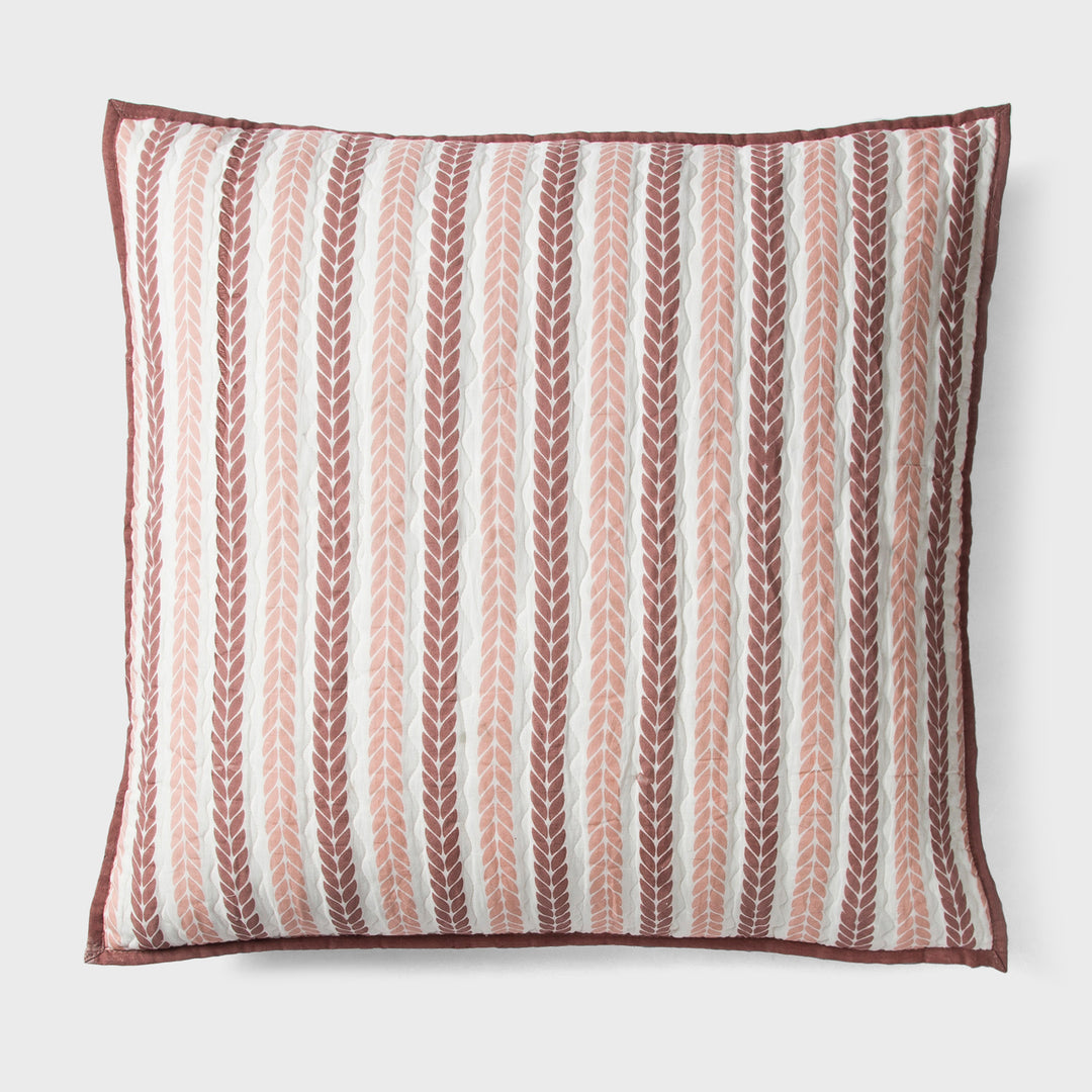 Lehar Leafy Striped Cotton Pillow Sham Set
