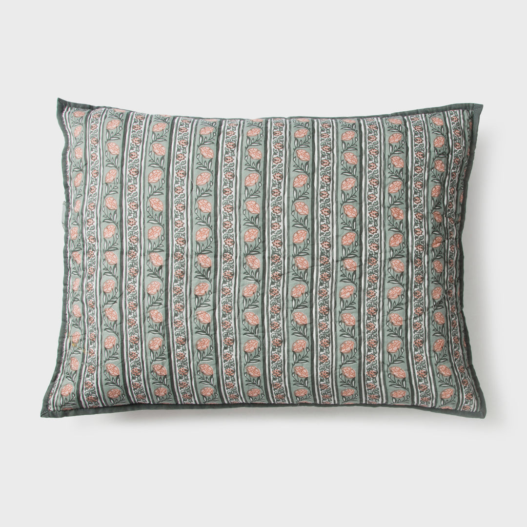 Close-up of green standard printed pattern and cotton fabric texture