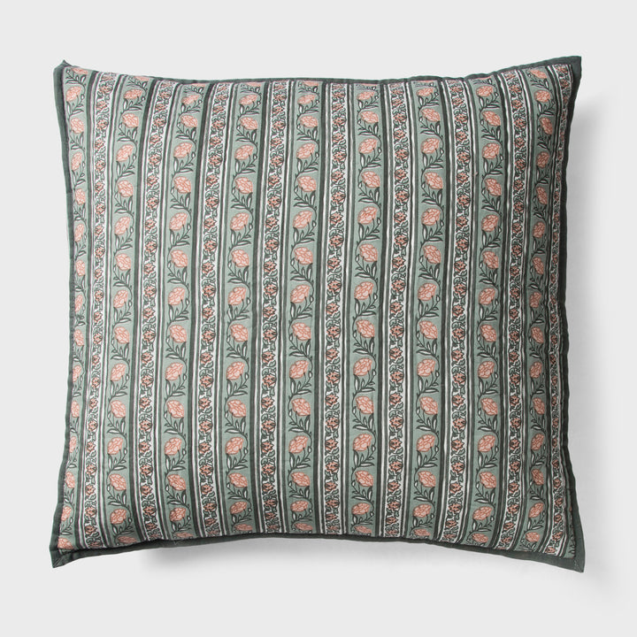 Close-up of green euro printed pattern and cotton fabric texture