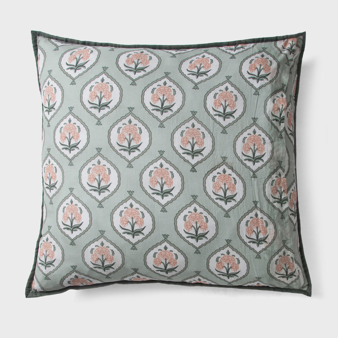 Close-up of green euro printed pattern and cotton fabric texture