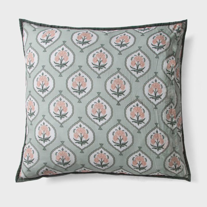 Close-up of green euro printed pattern and cotton fabric texture
