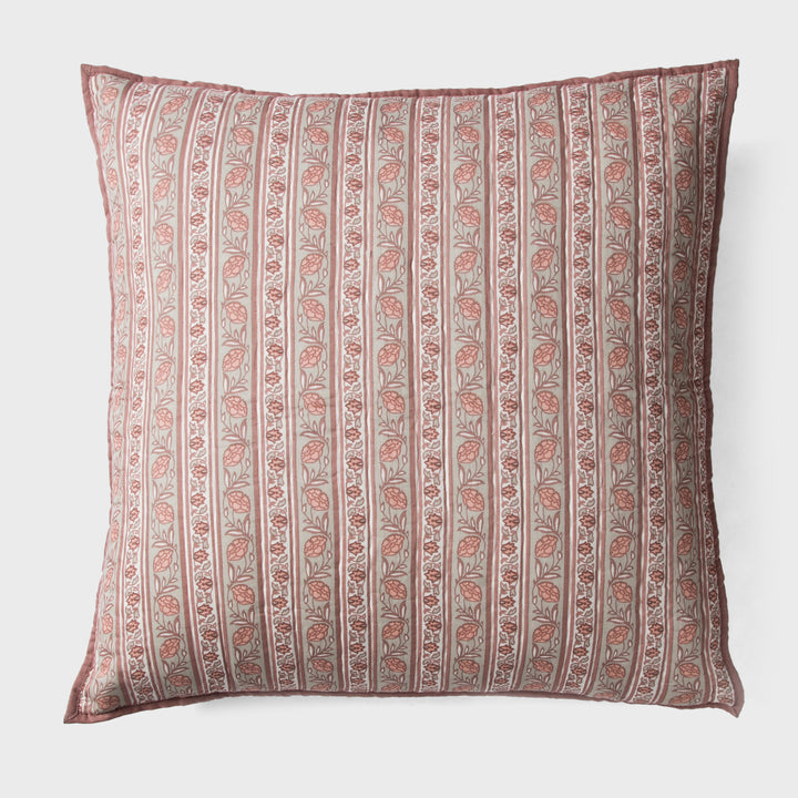 Close-up of blush pink euro printed pattern and cotton fabric texture