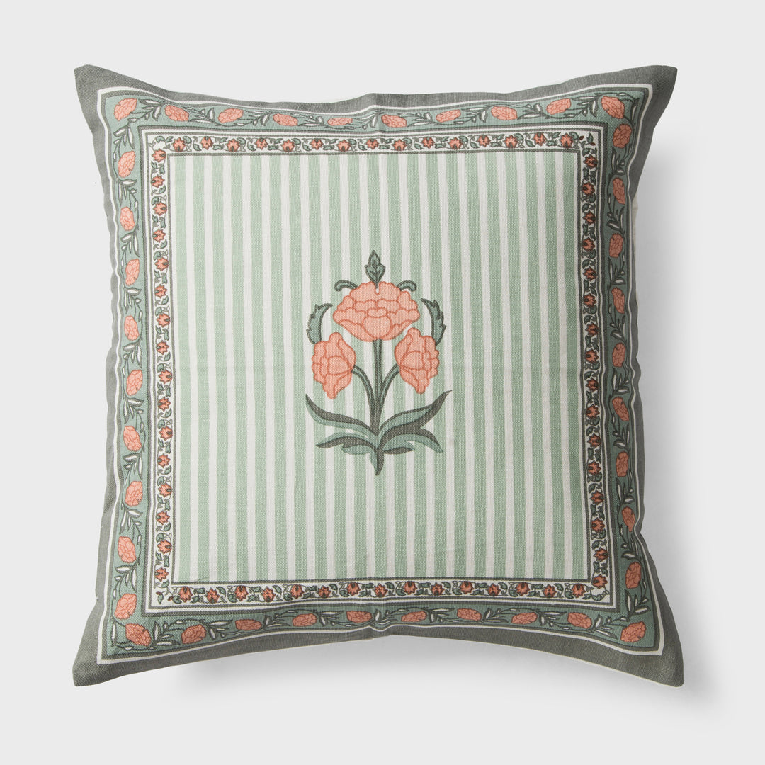 Kesar floral printed cotton cushion cover in Blush Pink floral design

