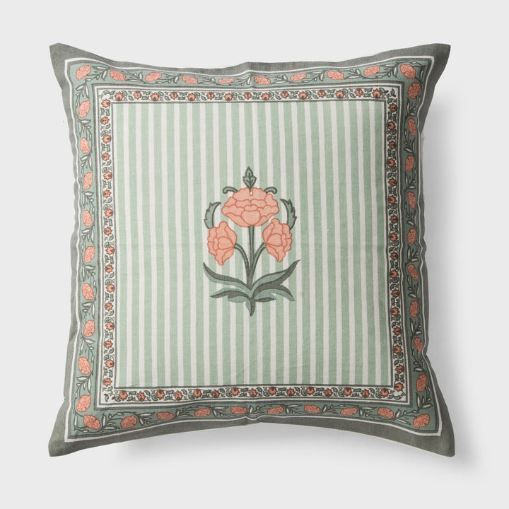 Kesar floral printed cotton cushion cover in Blush Pink floral design

