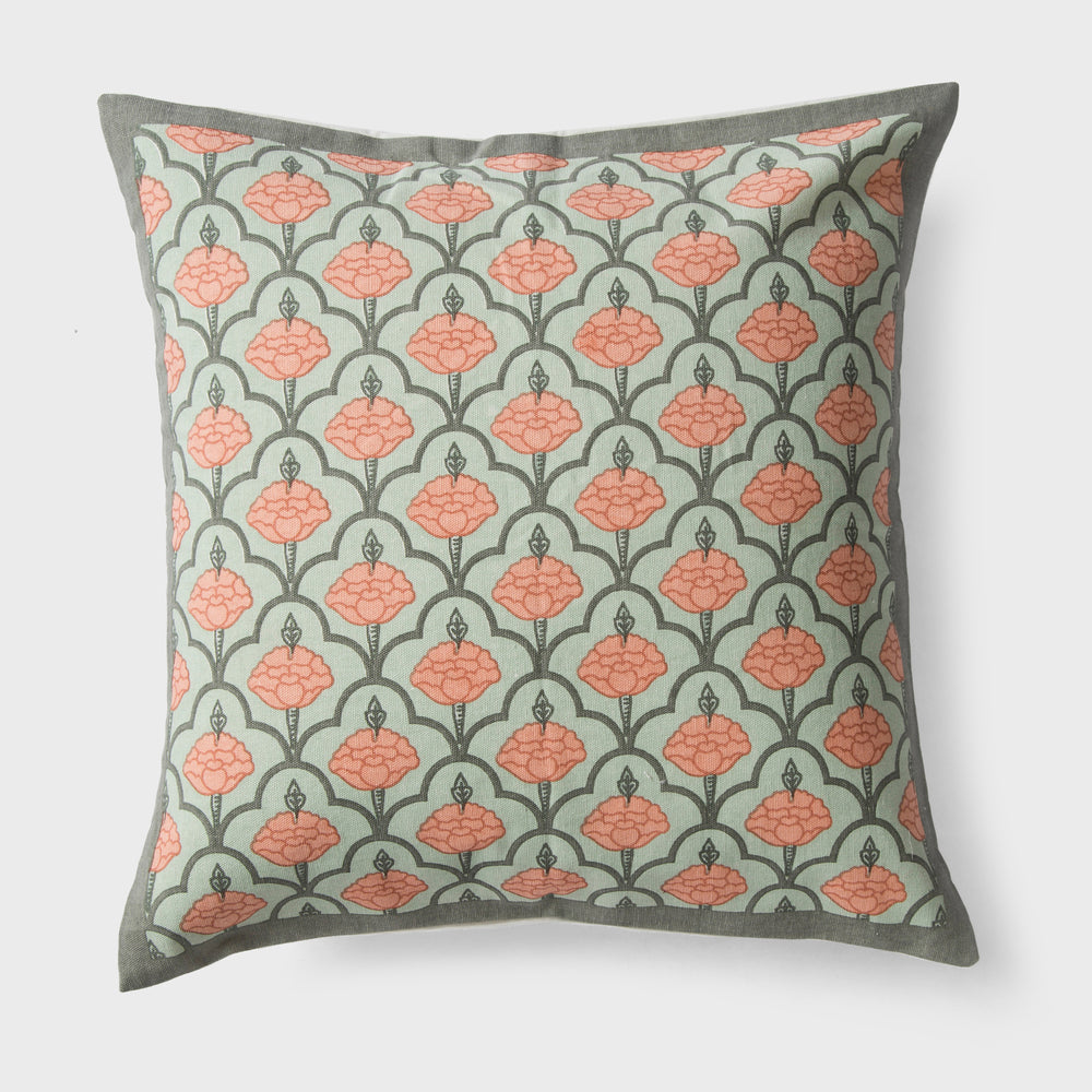 Zarina cotton cushion cover in green jaali pattern
