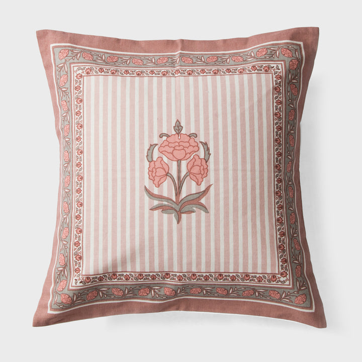 Close-up of printed floral pattern on cotton cushion cover