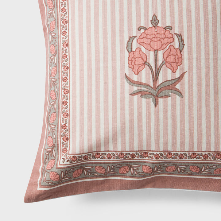 Close-up of printed floral pattern on cotton cushion cover