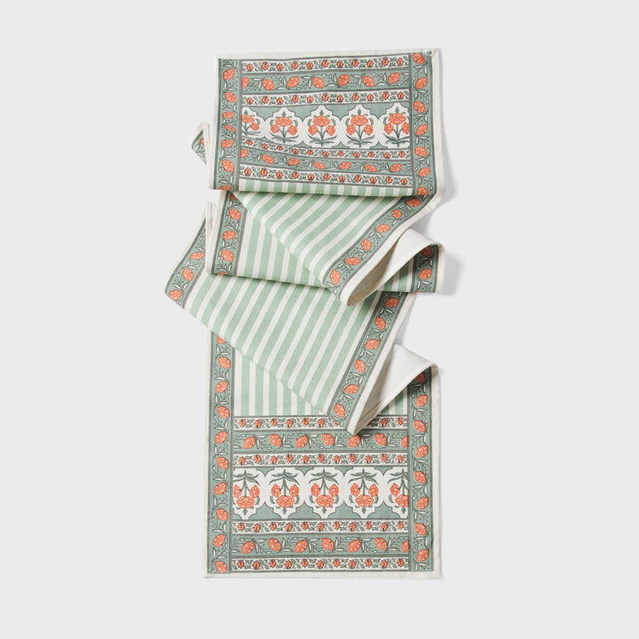 Close-up of floral stripe print on cotton fabric
