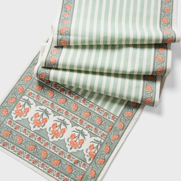 Close-up of floral stripe print on cotton fabric