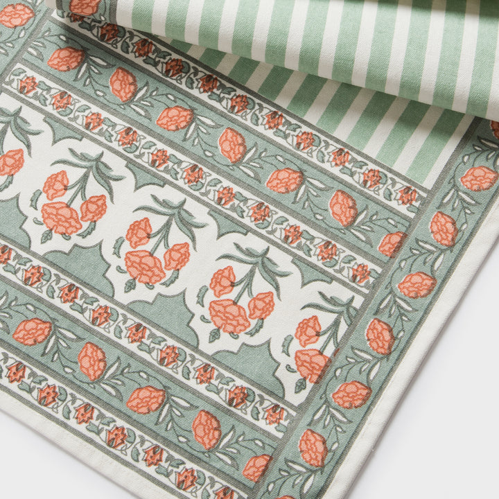 Close-up of floral stripe print on cotton fabric