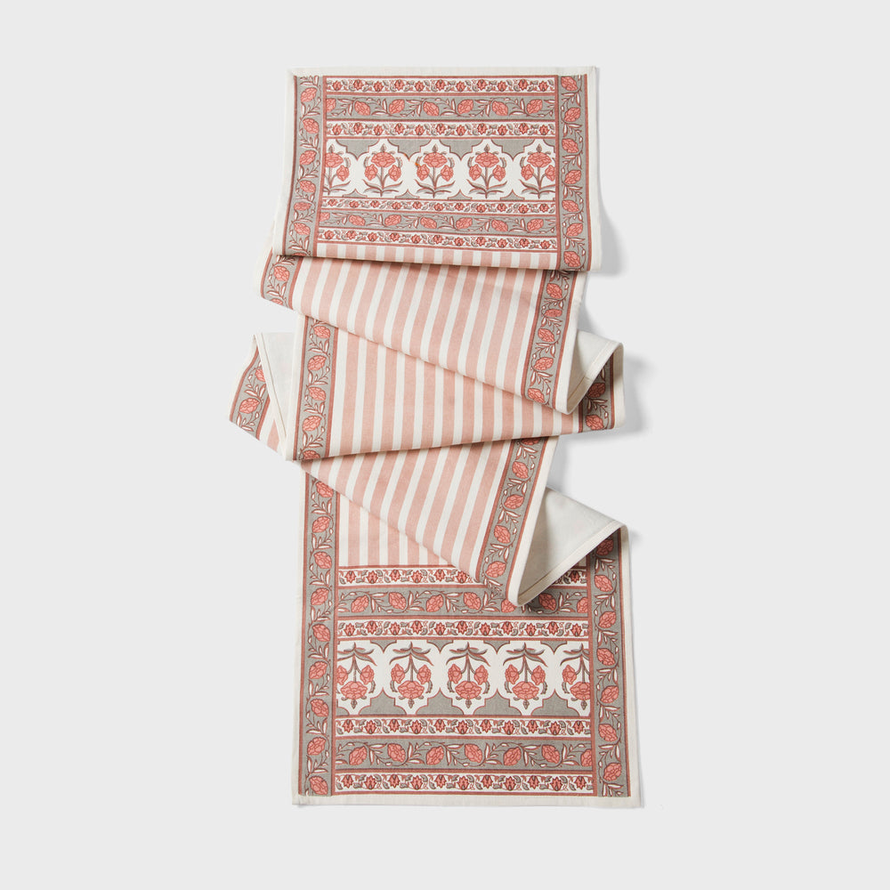 Close-up of floral stripe print on cotton fabric
