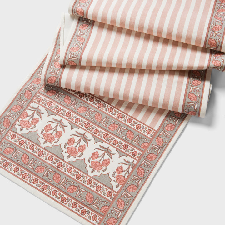 Close-up of floral stripe print on cotton fabric