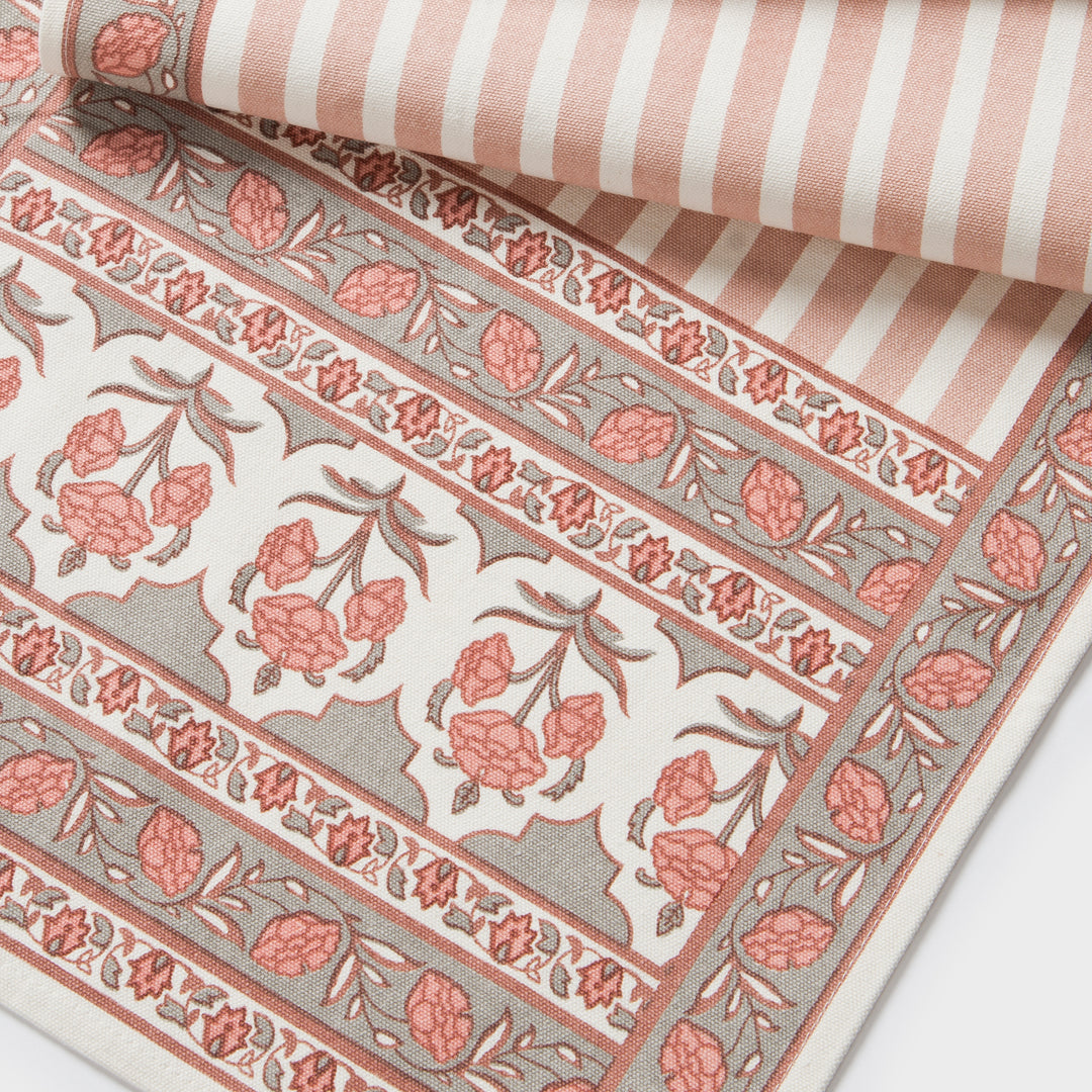 Close-up of floral stripe print on cotton fabric
