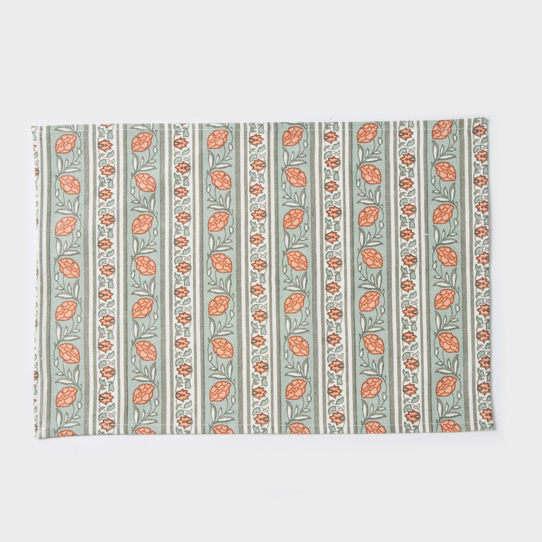 Close-up of print detailing on cotton table mat