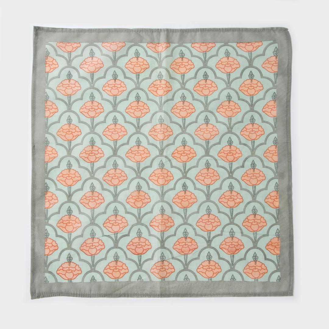 Close-up of ornate floral print on cotton fabric