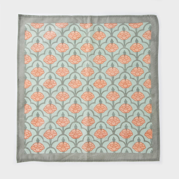 Close-up of ornate floral print on cotton fabric