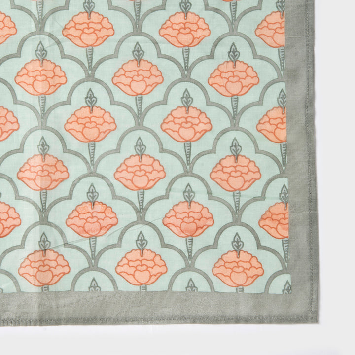 Close-up of ornate floral print on cotton fabric