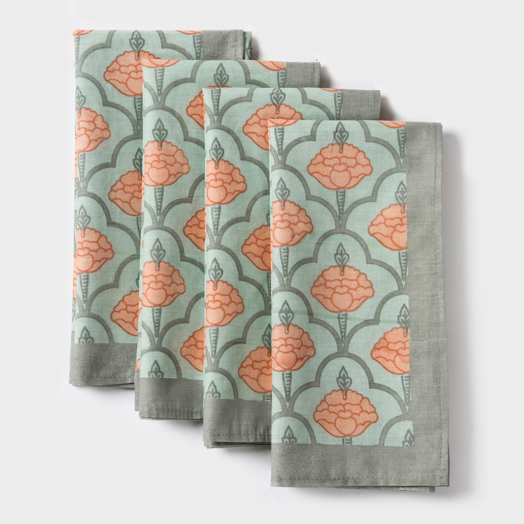 Close-up of ornate floral print on cotton fabric