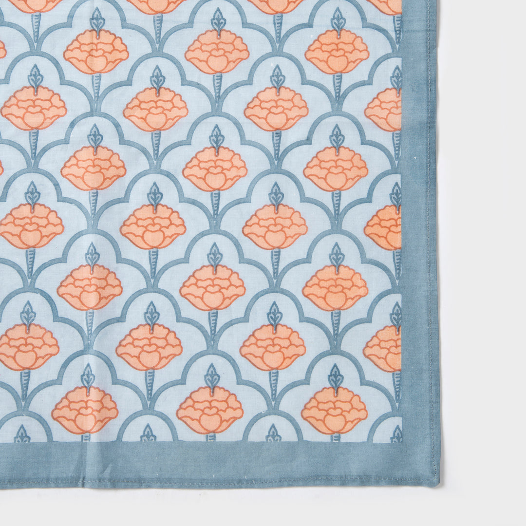 Close-up of ornate floral print on cotton fabric
