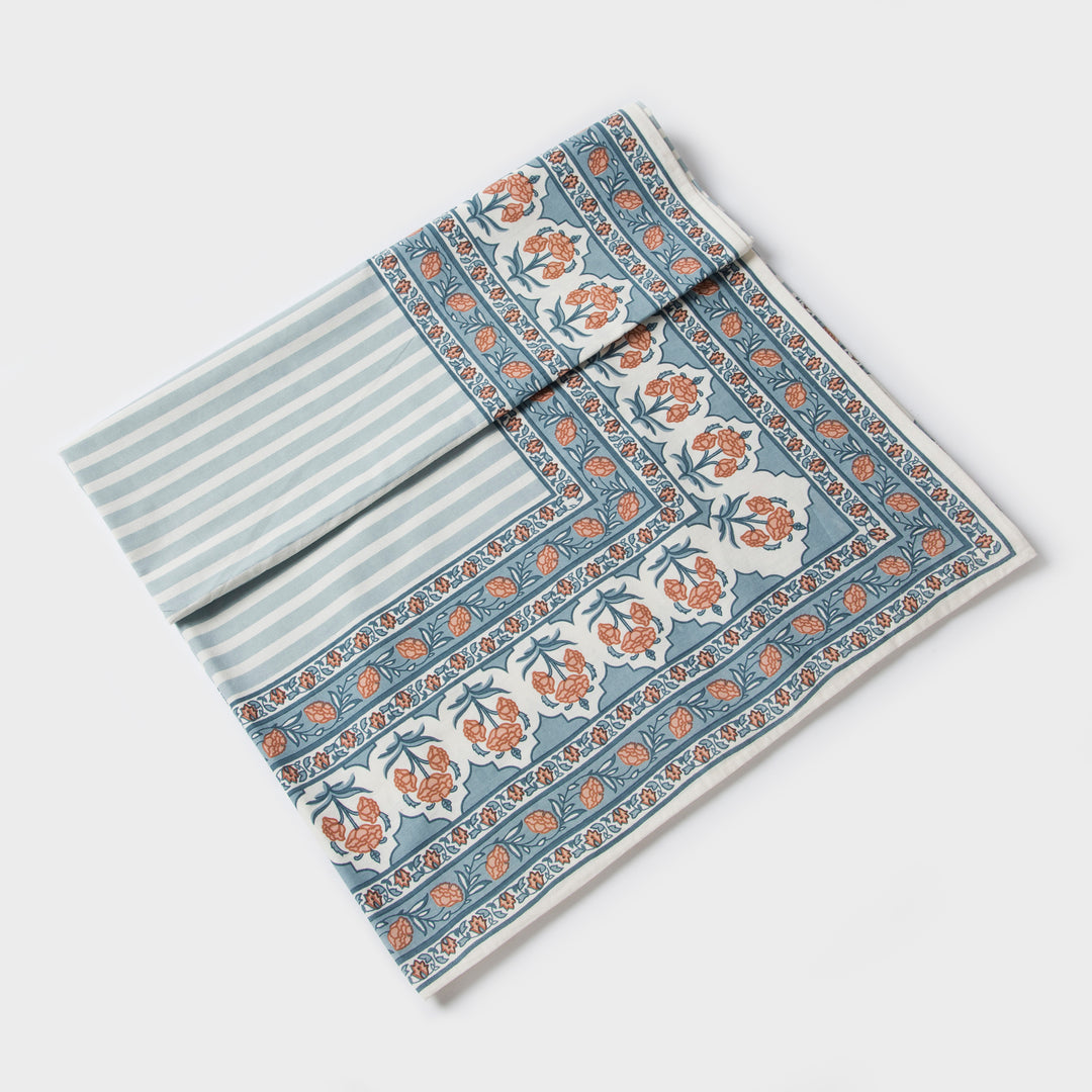 Close-up of Printed floral pattern on cotton tablecloth