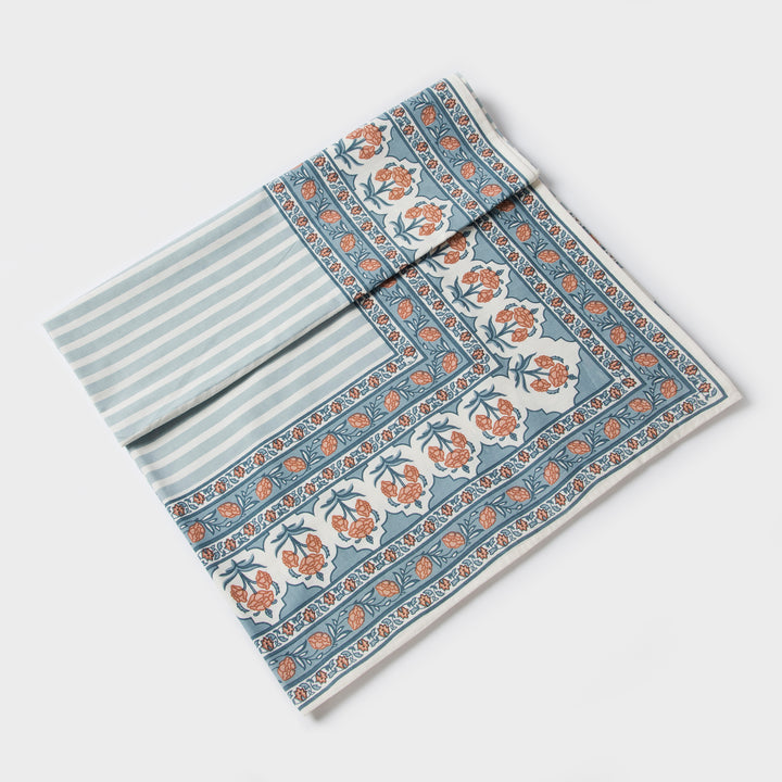 Close-up of Printed floral pattern on cotton tablecloth