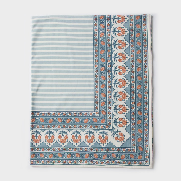 Close-up of Printed floral pattern on cotton tablecloth