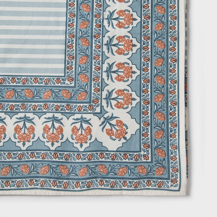 Close-up of Printed floral pattern on cotton tablecloth