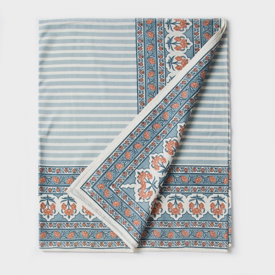 Close-up of Printed floral pattern on cotton tablecloth
