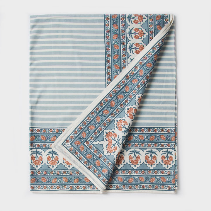 Close-up of Printed floral pattern on cotton tablecloth