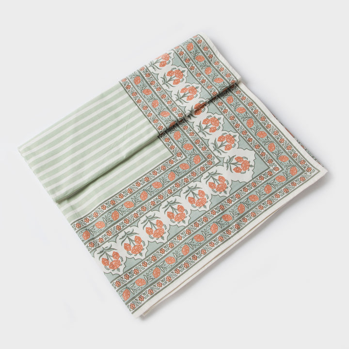 Close-up of Printed floral pattern on cotton tablecloth